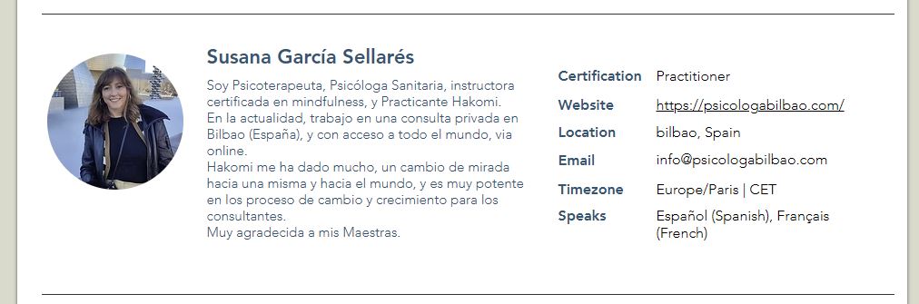 Ficha de Susana García Sellarés en Hakomi Educaton